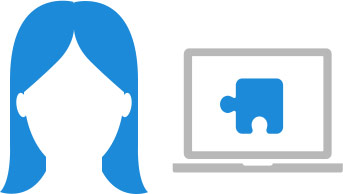 Symbolische Darstellung von Erika, die sich bei De-Mail anmeldet und die Mailvelope-Erweiterung installiert